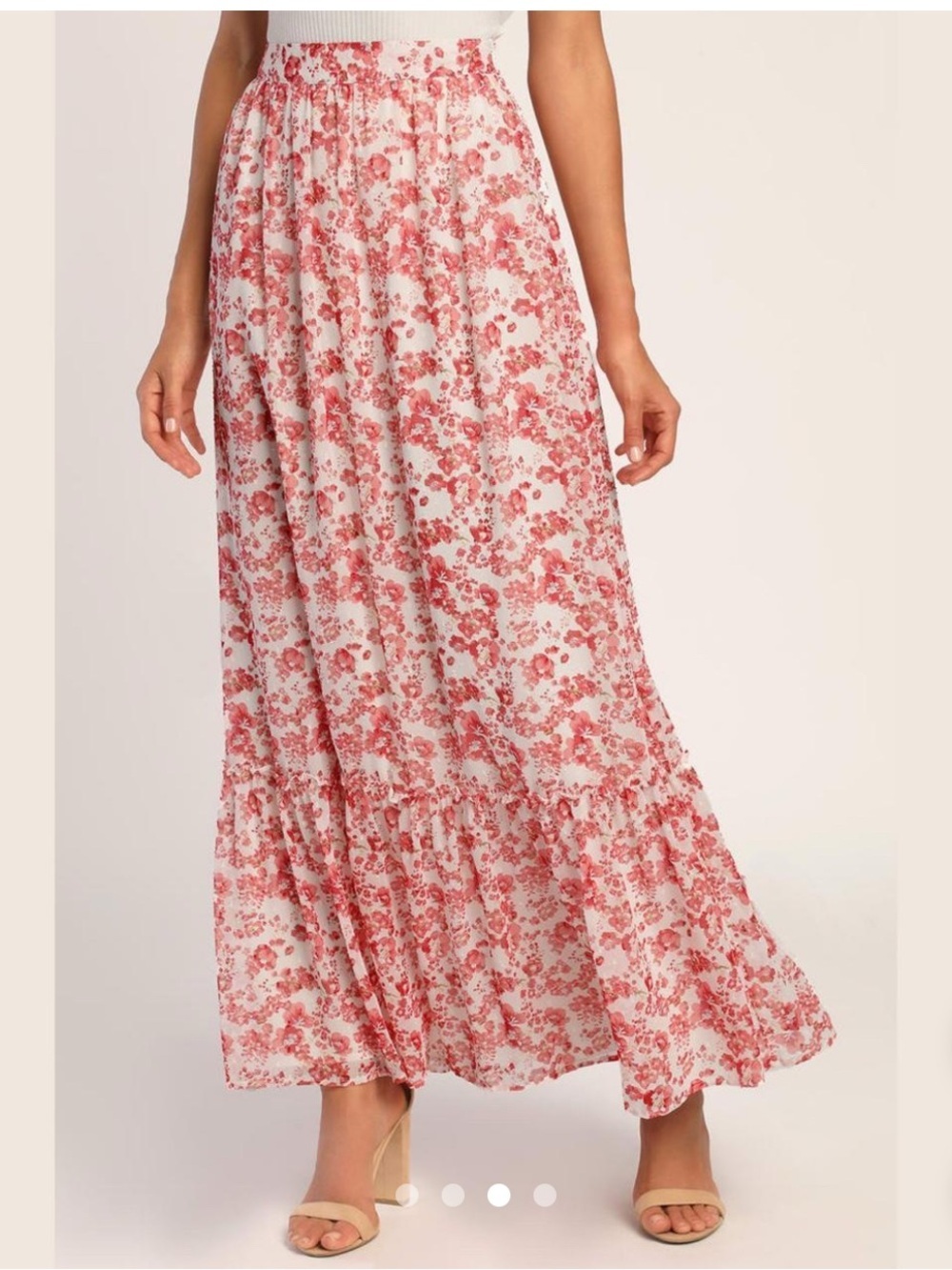 Lulus Sweetly Blooming Ivory Floral Print Tiered Maxi Skirt Size S